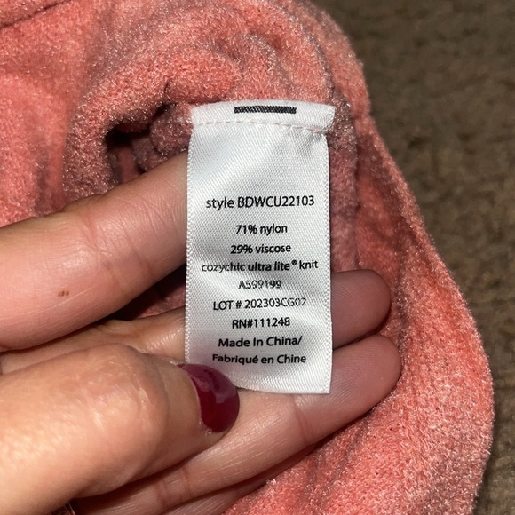 Barefoot Dreams CozyChic Ultra Lite Short Sleeve Zip Up Hoodie Tea Rose L/XL - Picture 9 of 10